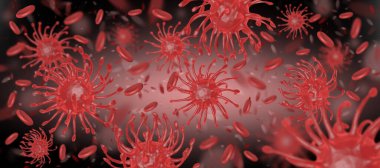 Konak organizmada enfeksiyona neden olan patojenik virüsler, viral salgın, 3 boyutlu illüstrasyon