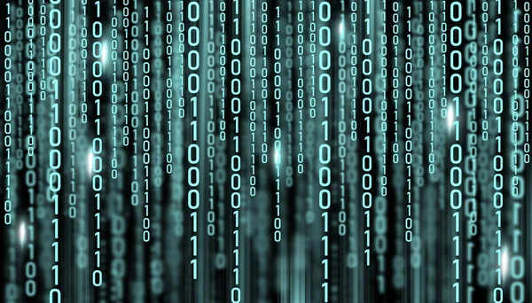 LED 1 ve 0 numaralı hafif metin. Monitörde ikili kod var. Teknoloji grafik tasarım arka planı