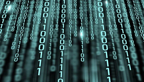 LED 1 ve 0 numaralı hafif metin. Monitörde ikili kod var. Teknoloji grafik tasarım arka planı