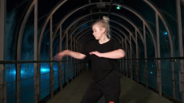 Junge Frau Tanzt Moderne Jugendtanzkomposition Nachts Freien Professioneller Hip Hop — Stockvideo