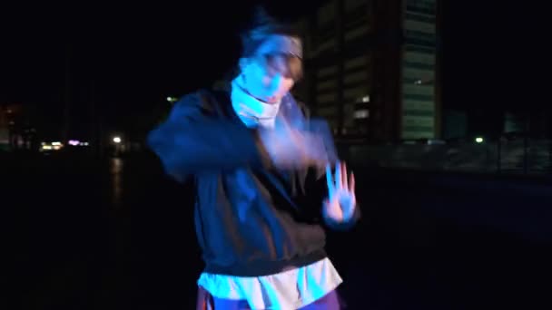 Belle Jeune Danseuse Dansant Hip Hop Danse Rue Nuit Plein — Video