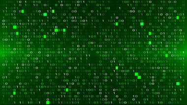 İkili Kodlu Soyut Yeşil Arkaplan. Kötü amaçlı yazılım veya Hack Saldırı Konsepti