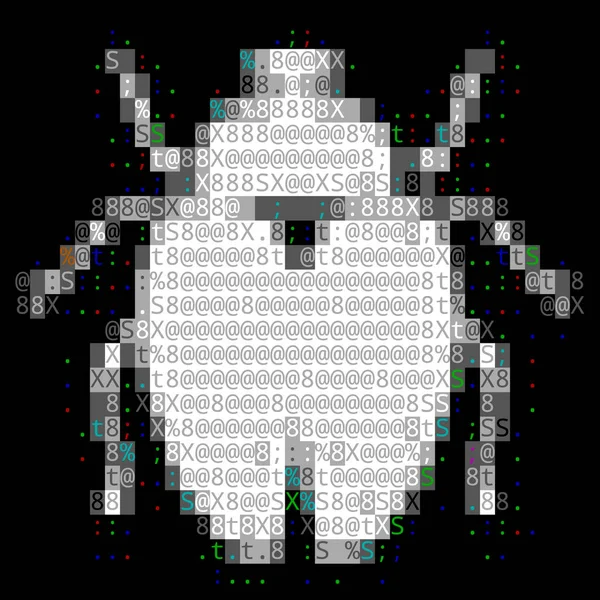 Pixel Art Bug Computador Violação Dados Malware Ataque Cibernético Conceito — Vetor de Stock