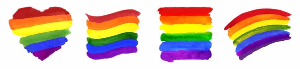 Conjunto Isolado Colorido Listrado Pintado Mão Bandeira Arco Íris Aquarela — Vetor de Stock