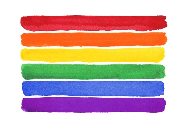 Vízfestékkel kézzel festett színes szivárvány készlet. Pride Flag Izolált — Stock Fotó