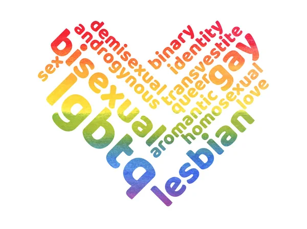 Colorful Rainbow Pride Tagcloud Isolato su sfondo bianco. Illustrazione acquerello con parole — Vettoriale Stock