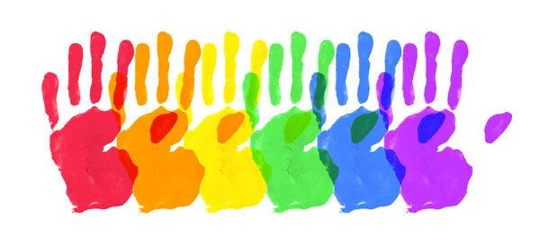 Vector Watercolor Painted Hands Simbol Kebanggaan Pelangi Berwarna Terisolasi Kertas - Stok Vektor