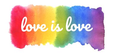 Aşk aşktır. Suluboya El Harflerle Renkli Gökkuşağı Boyalı