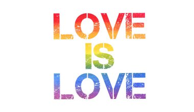 Aşk aşktır. Suluboya El Harflerle Renkli Gökkuşağı Boyalı