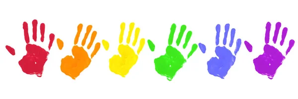 Vector acuarela pintada manos. Símbolos coloridos del orgullo del arco iris aislados — Vector de stock