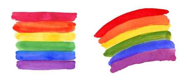 Acuarela pintada a mano colorido arco iris conjunto. Bandera de orgullo vectorial aislada — Vector de stock