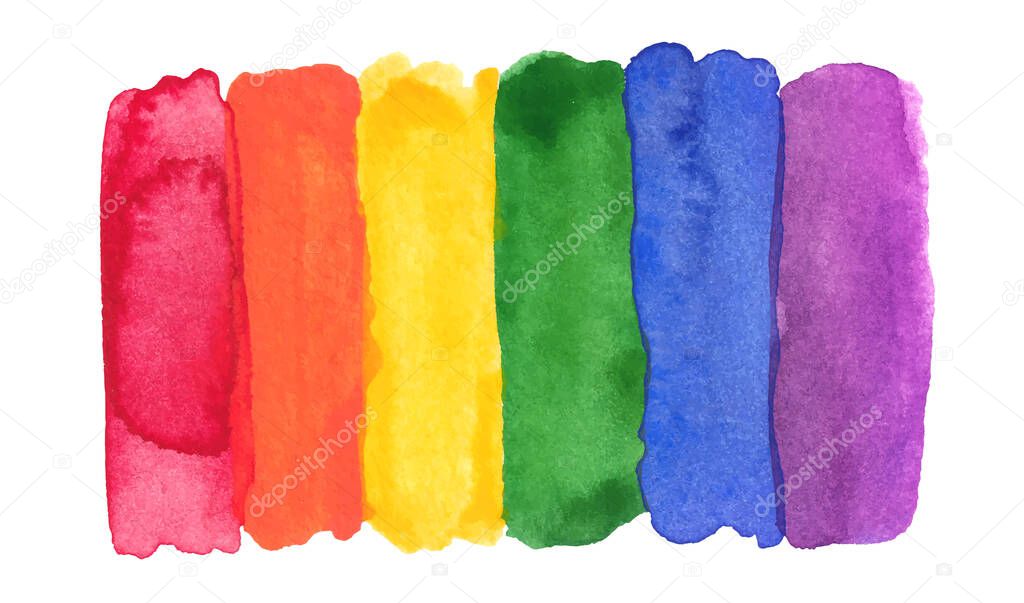 Watercolor Hand Painted Colorful Rainbow Set. Vector Pride Flag Isolated