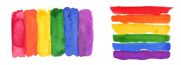 Conjunto de arco-íris colorido pintado à mão aquarela. Bandeira do orgulho Isolada — Fotografia de Stock