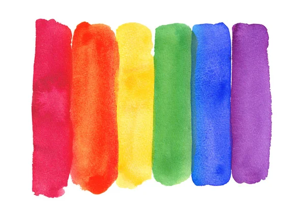 Aquarel Hand Geschilderd Kleurrijke Regenboog Set Trotse Vlag Geïsoleerd Witboek — Stockfoto