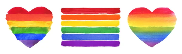 Conjunto Arco Íris Colorido Pintado Mão Aquarela Bandeira Orgulho Vetor — Vetor de Stock