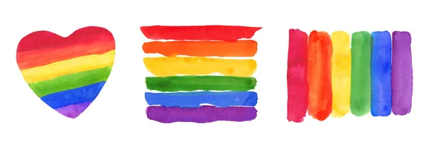 Conjunto Arco Íris Colorido Pintado Mão Aquarela Bandeira Orgulho Vetor — Vetor de Stock