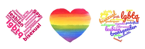 Colorido Rainbow Pride Heart Shape Tagcloud Isolado Branco Ilustração Com — Vetor de Stock