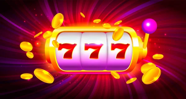 Spelautomat med ikoner och mynt på färgglad bakgrund. Online Kasino Banner Illustration — Stock vektor