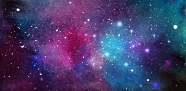 Vektör kozmik çizim. Güzel renkli bir arka plan. Suluboya Kozmos