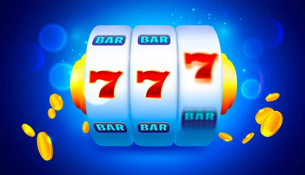 Nyerőgép ikonok és érmék színes háttér. Online Casino Banner illusztráció — Stock Vector