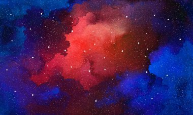 Vektör kozmik çizim. Güzel renkli bir arka plan. Suluboya Kozmos