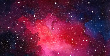 Vektör kozmik çizim. Güzel renkli bir arka plan. Suluboya