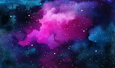 Kozmik çizim. Güzel renkli bir arka plan. Suluboya