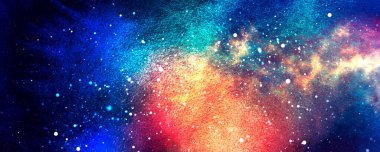 Vektör kozmik çizim. Güzel renkli bir arka plan. Suluboya