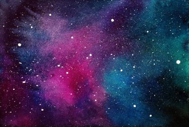 Kozmik çizim. Güzel renkli bir arka plan. Suluboya Kozmos