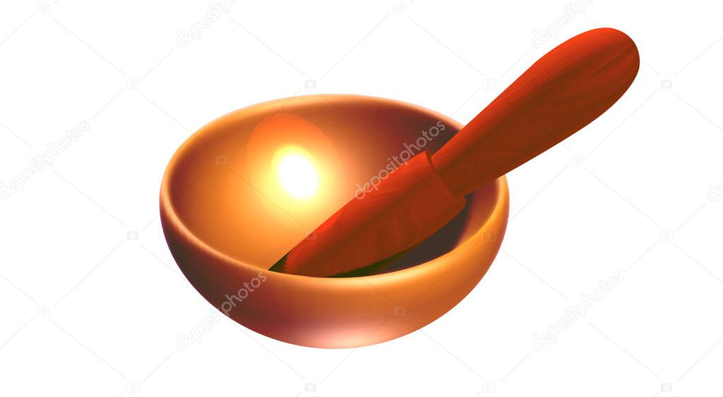 Magic singing bowl isolated on white background. Music for healing and meditation