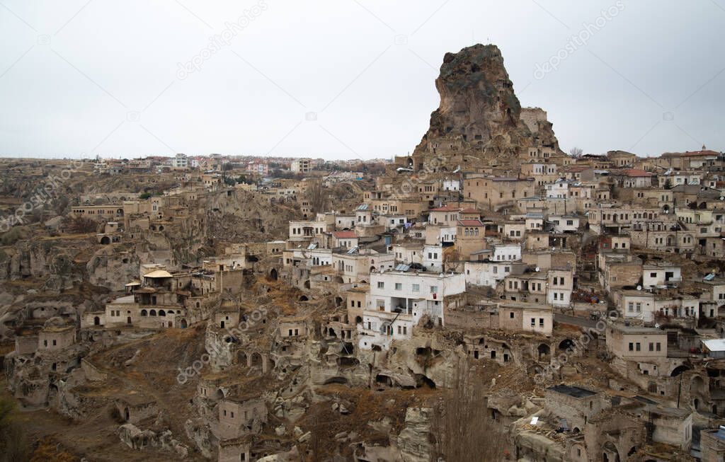 supernu view of the Uchisar Fortress in Cappadocia Turkey