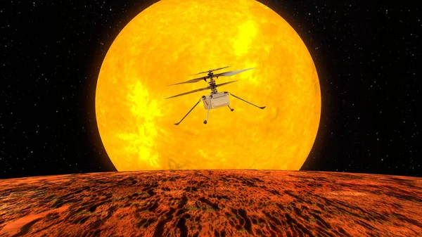 Ingenuity helicopter mission,mars drone on sun background,Elements of this image furnished by NASA 3D illustration — Stock Photo, Image