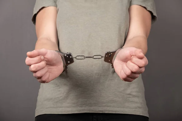 Woman chained in handcuffs,prison term concept — Stock fotografie