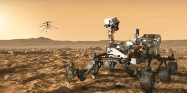 Mars Rover Azim ve Hüner İnsansız Hava Aracı. Bu görüntünün elementleri NASA 3D illüstrasyon tarafından döşenmiştir..