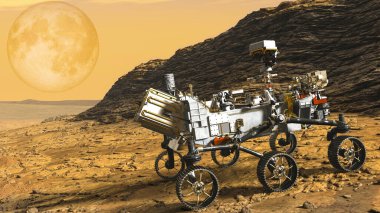 Mars Gezgini Azim araştırıyor. Bu görüntünün 3 boyutlu illüstrasyon elementleri NASA tarafından desteklenmektedir.