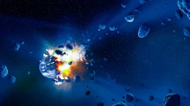 Göktaşlarının dünya gezegeniyle çarpışması NASA 3 boyutlu illüstrasyon tarafından desteklenen bu resmin elementleri..