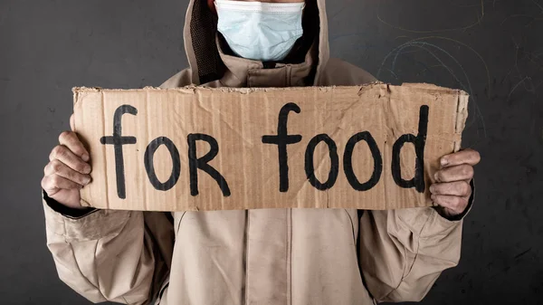 Obdachloser Bittet Essen Hilft Unterschreiben — Stockfoto