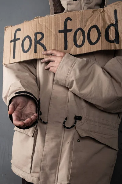 Homeless Person Asking Food Help Sign — Zdjęcie stockowe