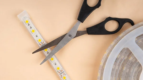 Led Strip Scissors Installing Decorative Light — Stock Photo, Image