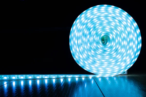 roll of blue led strip, diode lighting with copy space