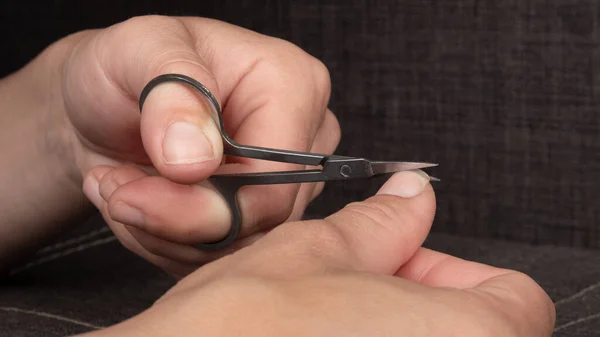 Maniceure Scissors Trim Nails Closeup — Stock Photo, Image