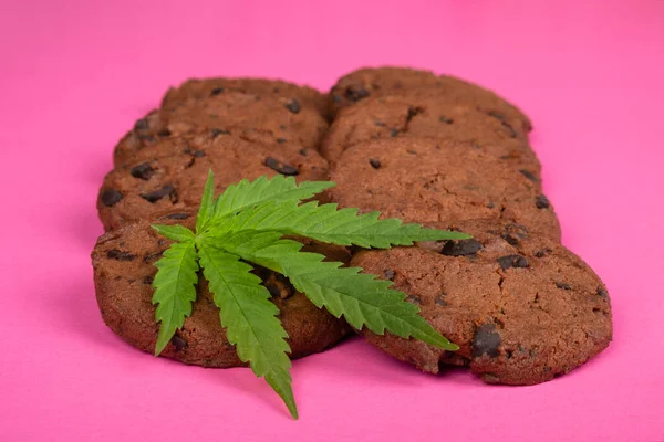 Ciasteczka Czekoladowe Efektem Thc Cbd Słodkie Jedzenie Marihuaną — Zdjęcie stockowe