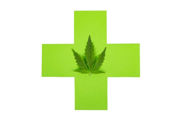 Medical Medicinal Marijuana Green Cross Cannabis Leaf Isolated White Background — ストック写真