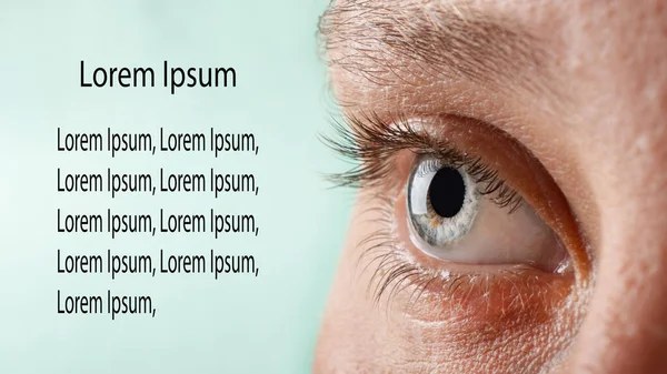 Woman Eye Diagnosis Treatment Eye Problems Keratoconus Mockup Copy Space — Stockfoto