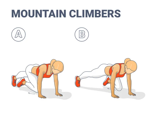 Bergsteiger Home Workout Female Exercise Guide Illustration. — Stockvektor