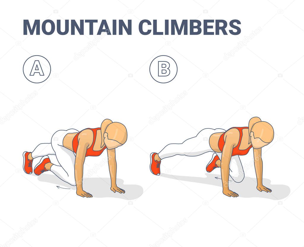 Mountain Climbers Home Workout Female Exercise Guide Illustration.