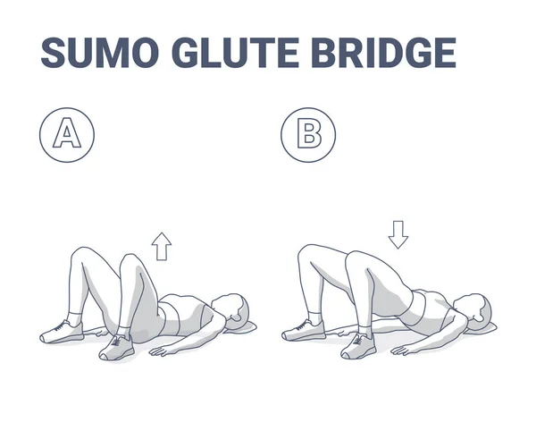 Sumo Glute Bridge Girl Workout Guía de ejercicios Concepto blanco y negro. — Vector de stock