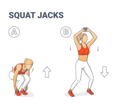 Squat Jacks Ev Çalışması Kadın Egzersiz Kılavuzu Görünümü.