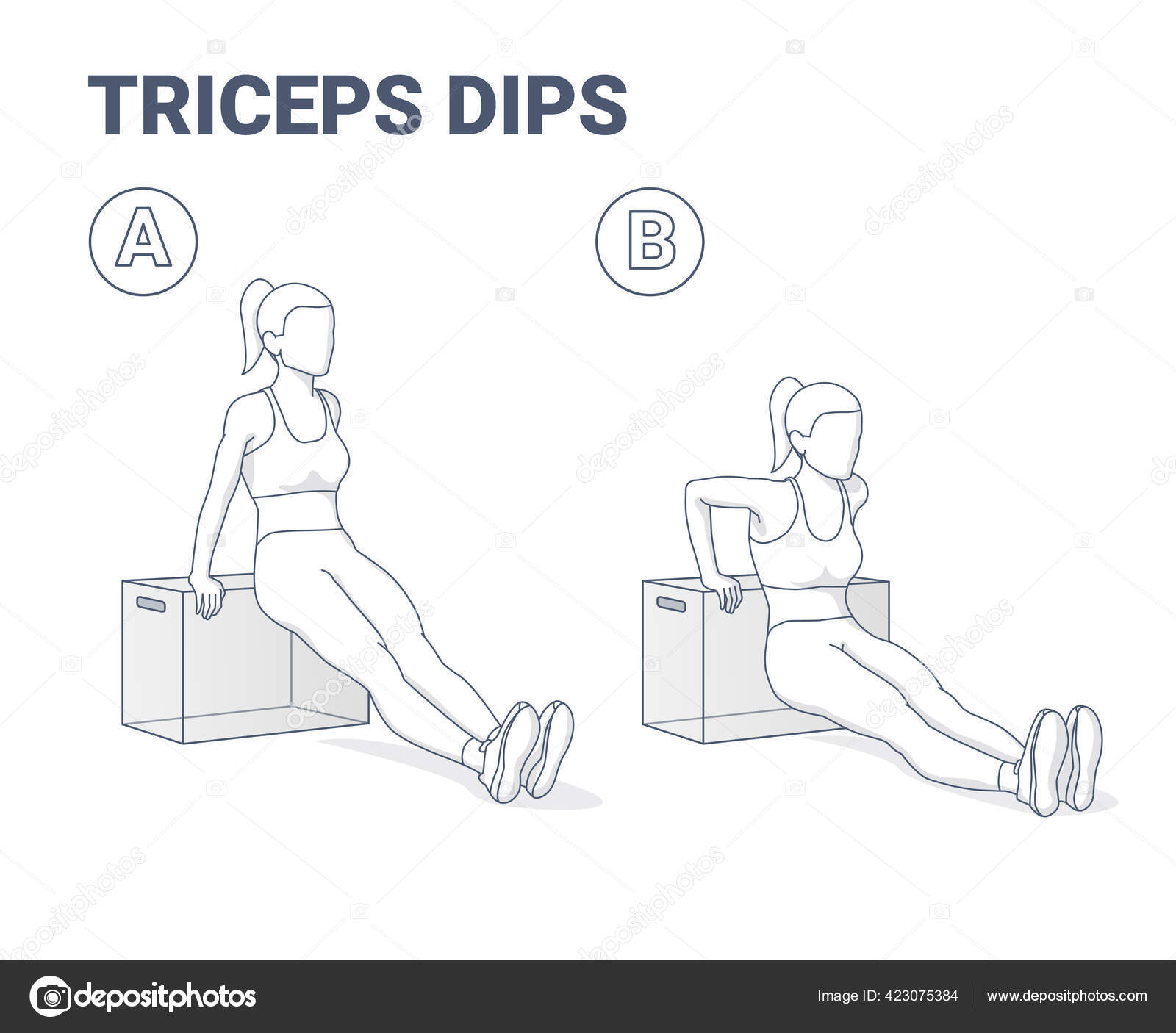 Triceps Dips Female Home Workout Exercise Blakc and White Guide