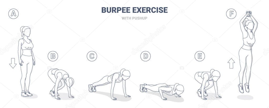 Burpee Home Workout Female Exercise Guide Illustration